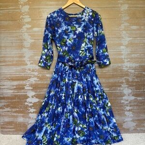 Samantha Sung Aster Midi Shirt Dress Blue Floral Preppy Classic Womens 4